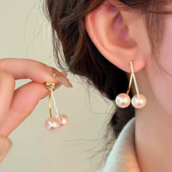 14K Gold-Plated Crossed Cherry Pearl Earrings