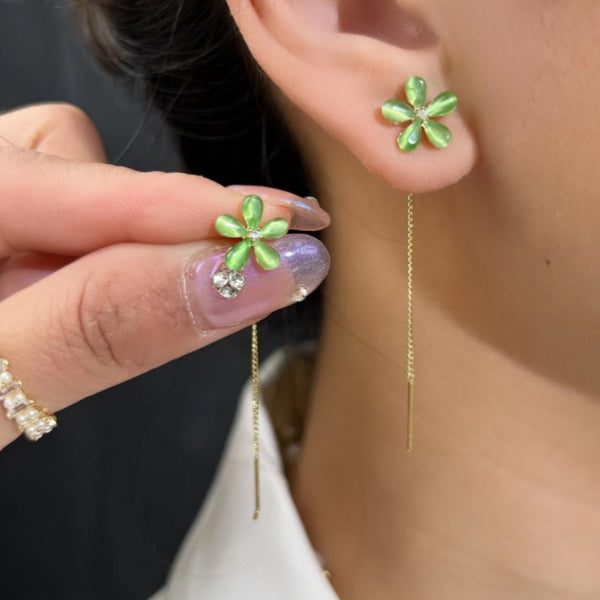 14K Gold-Plated Crystal Flower Threader Earrings
