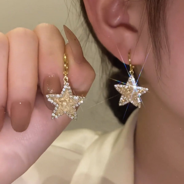 14K Gold-Plated Crystal Star Earrings