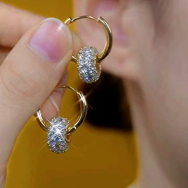 14K Gold-Plated Diamond Ball Hoop Earrings