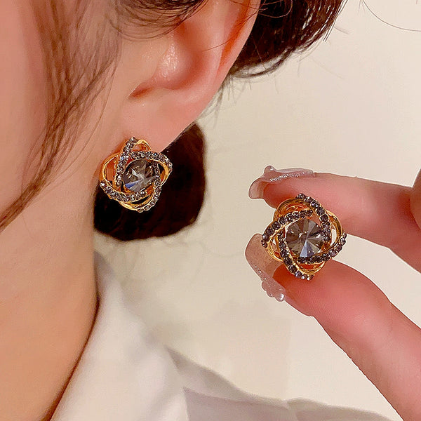 14K Gold-Plated Diamond Brown Crystal Studs