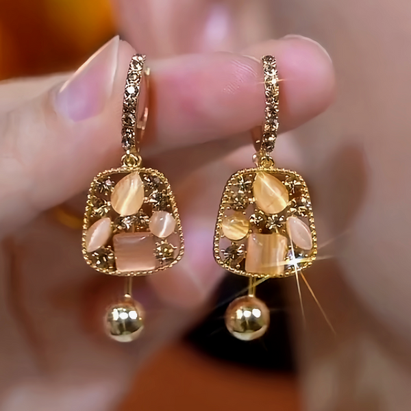 14K Gold-Plated Diamond Cat's Eye Geometric Tassel Earrings