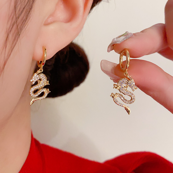 14K Gold-Plated Diamond Dragon Earrings