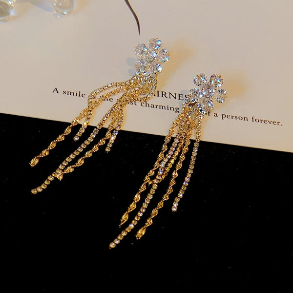 14K Gold-Plated Diamond Flower Earrings