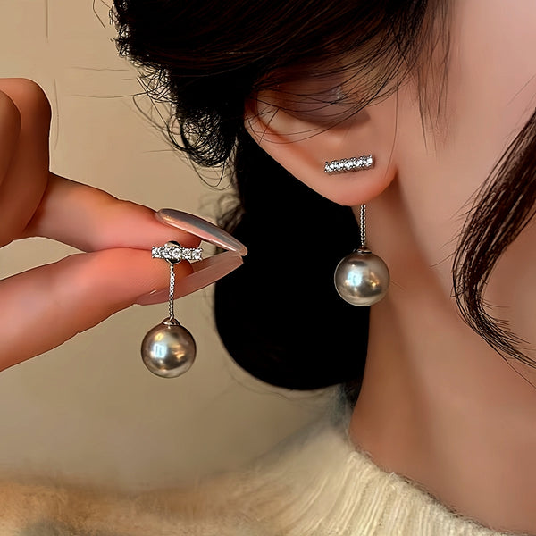 14K Gold-Plated Diamond Gray Pearl Earrings