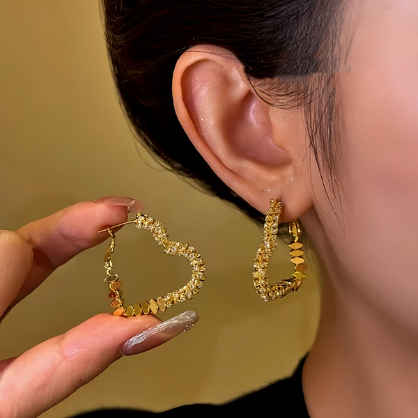 14K Gold-Plated Diamond Heart Earrings