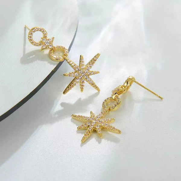 14K Gold-Plated Diamond Hexagram Earrings
