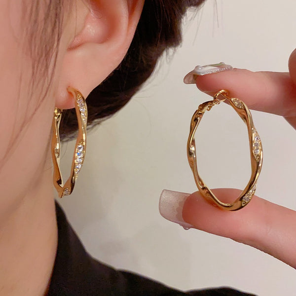 14K Gold-Plated Diamond Hoop Earrings