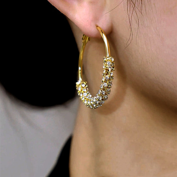 14K Gold-Plated Diamond Hoop Earrings