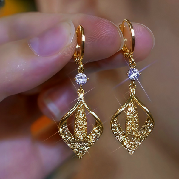 14K Gold-Plated Diamond Leaf Earrings