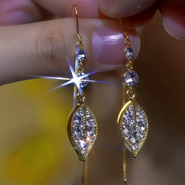 14K Gold-Plated Diamond Leaf Earrings