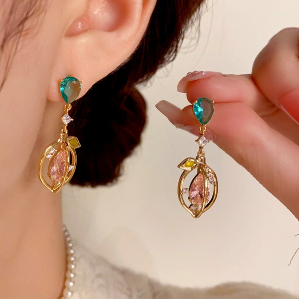 14K Gold-Plated Diamond Leaf Tassel Earrings