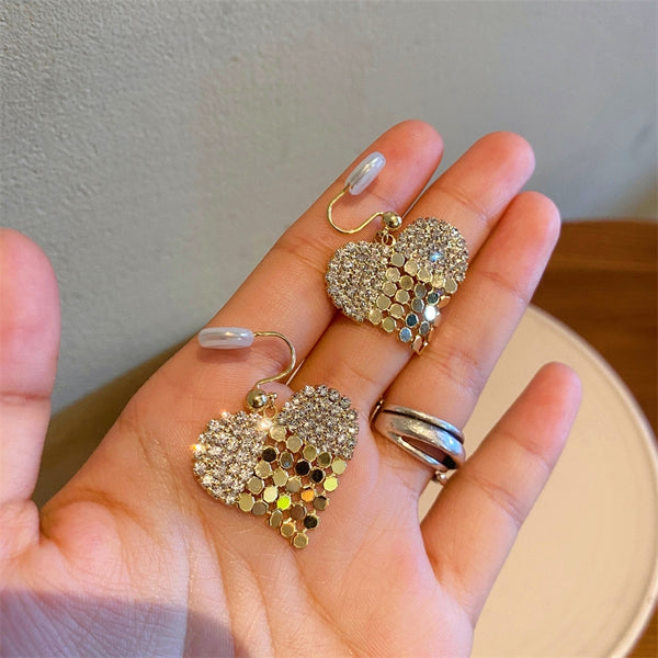 14K Gold-Plated Diamond Love Heart Clip Earrings