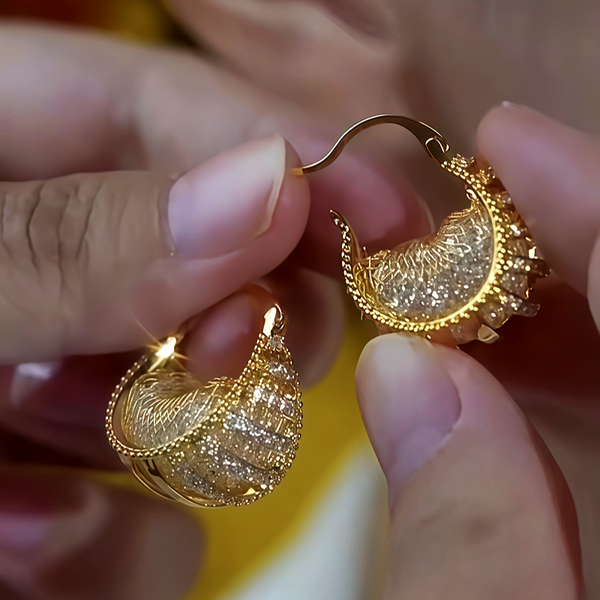 14K Gold-Plated Diamond Mesh Earrings