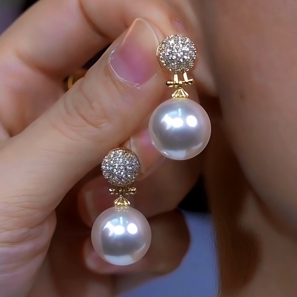 14K Gold-Plated Diamond Pearl Earrings