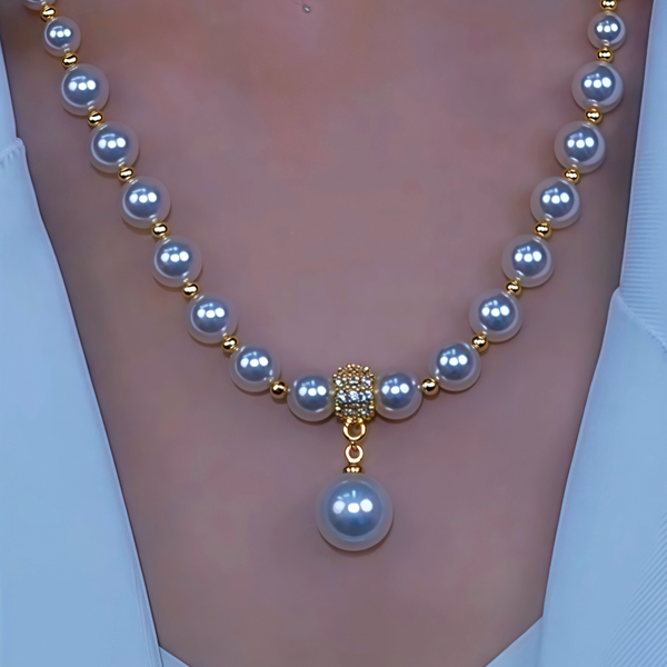 14K Gold-Plated Diamond Pearl Necklace