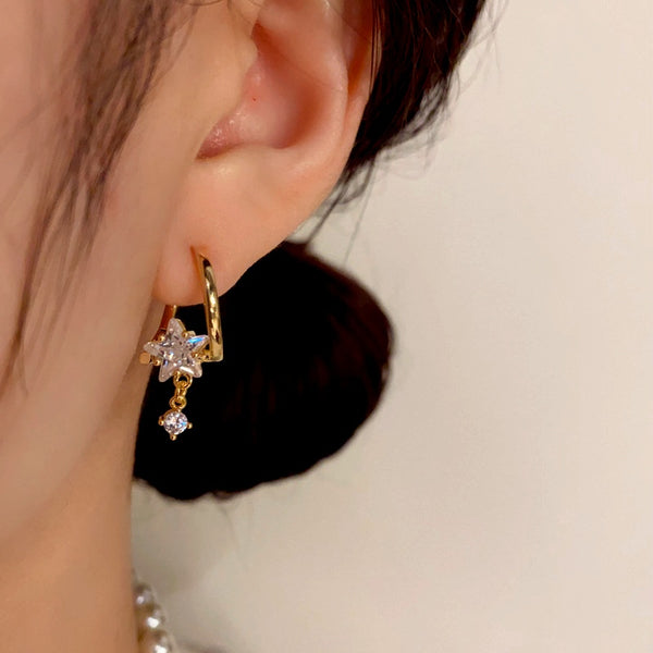 14K Gold-Plated Diamond Star Earrings