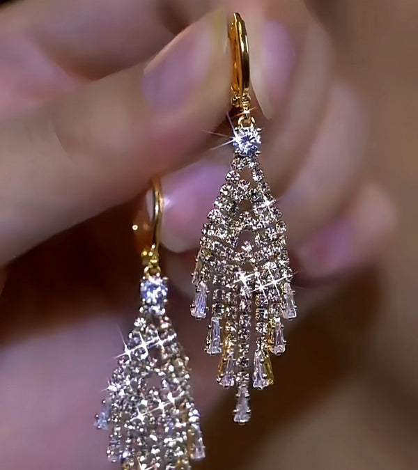 14K Gold-Plated Diamond Tassel Earrings