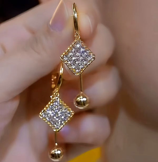 14K Gold-Plated Diamond Water Drop Tassel Earrings