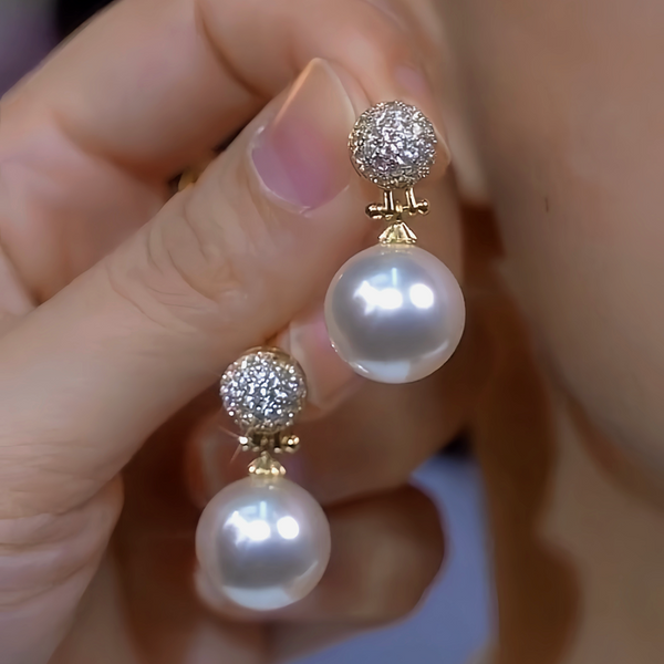 14K Gold-Plated Diamond White Pearl Earrings