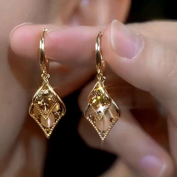 14K Gold-Plated Double-Layer Brown Crystal Earrings