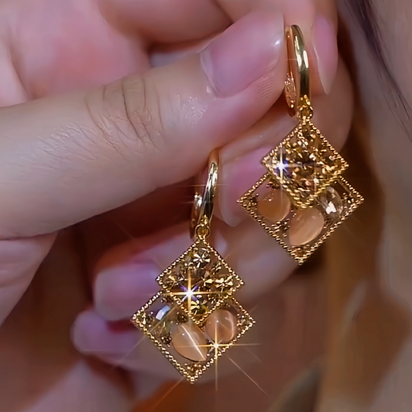 14K Gold-Plated Double-Layer Brown Diamond Earrings