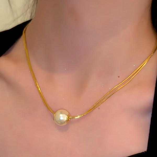 14K Gold-Plated Double-Layer Brushed Pearl Necklaces