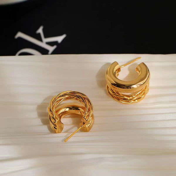 14K Gold-Plated Double-Layer C-Shaped Earrings