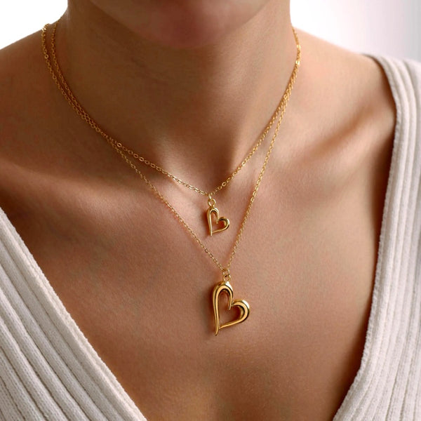 14K Gold-Plated Double-Layer Heart Necklace