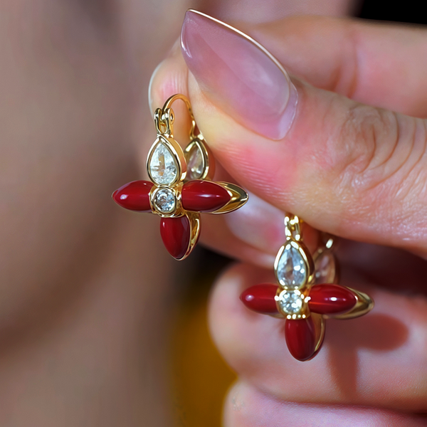 14K Gold-Plated Double-Sided Zircon Flower Earrings