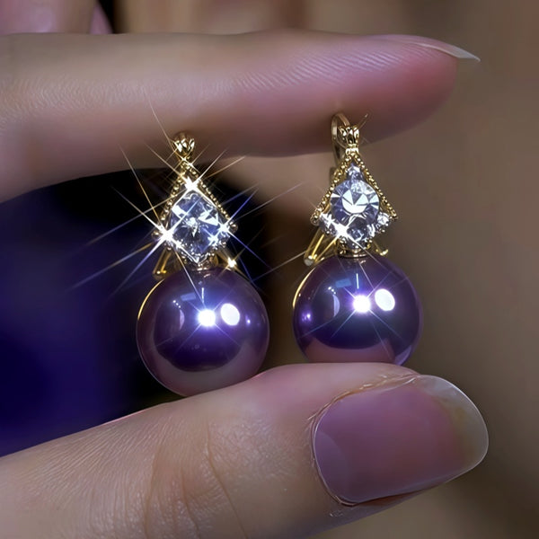 14K Gold-Plated Double-Sided Zircon Purple Pearl Earrings