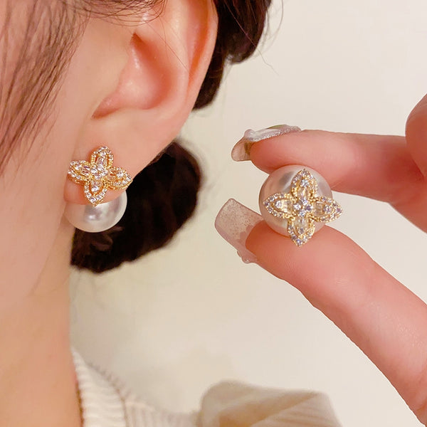 14K Gold-Plated Flower Pearl Stud Earrings
