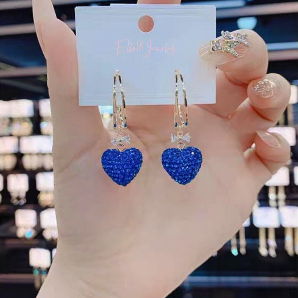 14K Gold-Plated Elegant Blue Peach Heart Earrings