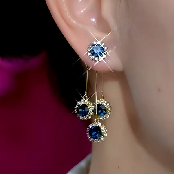 14K Gold-Plated Elegant Blue Zircon Diamond Tassel Earrings