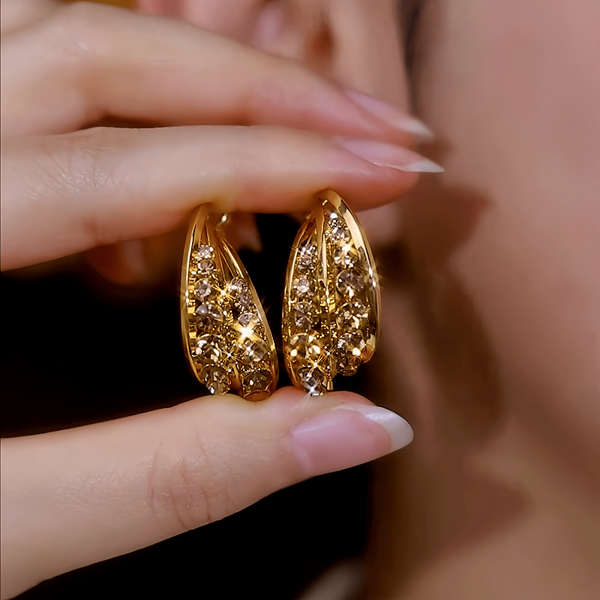 14K Gold-Plated Elegant Brown Zircon Diamond Hoop Earrings