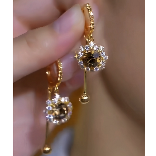 14K Gold-Plated Elegant Brown Zircon Tassel Earrings