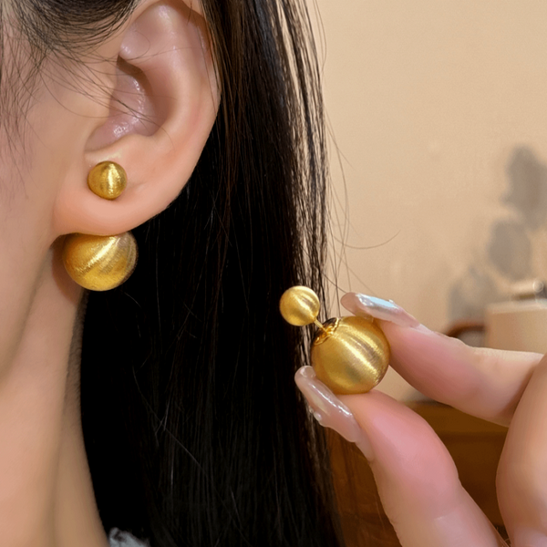 14K Gold-Plated Elegant Brushed Ball Earrings