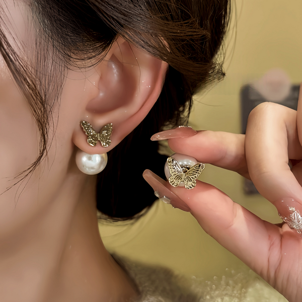 14K Gold-Plated Elegant Butterfly Bead Earrings