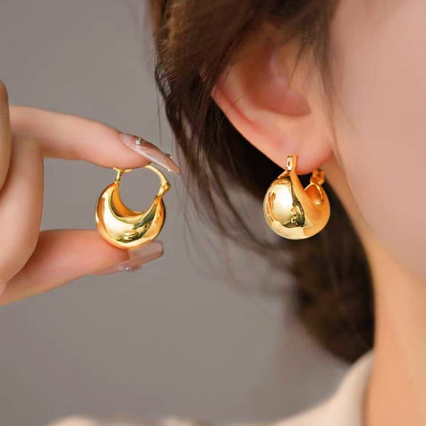14K Gold-Plated Elegant C-Shaped Hollow Ball Earrings