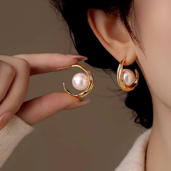 14K Gold-Plated Elegant C-Shaped Pearl Earrings