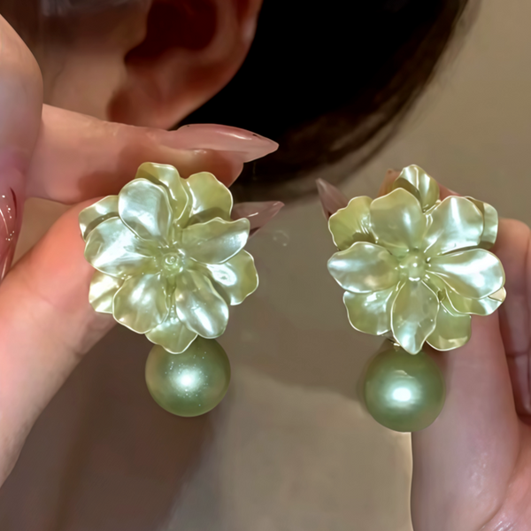 14K Gold-Plated Elegant Camellia Pearl Earrings