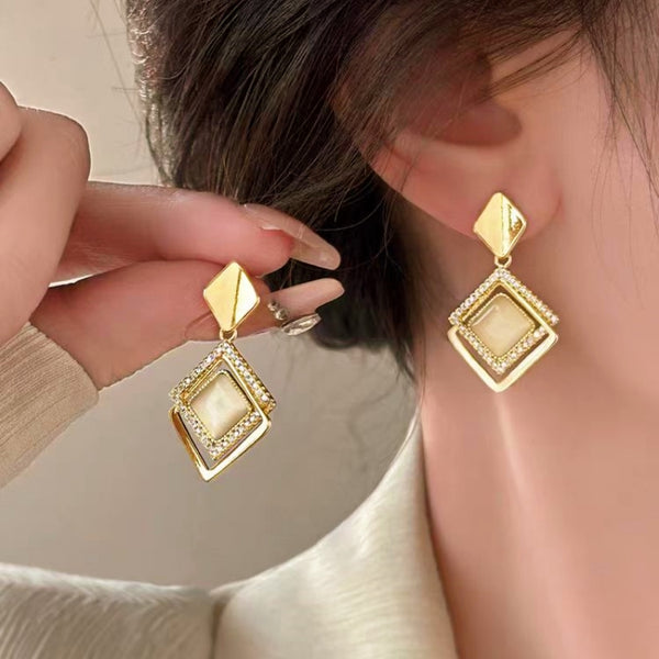 14K Gold-Plated Elegant Cat’s Eye Geometric Earrings