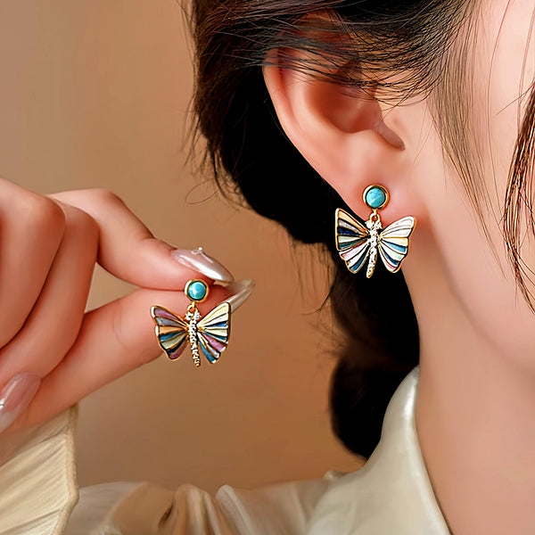 14K Gold-Plated Elegant Colorful Butterfly Earrings