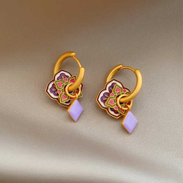 14K Gold-Plated Elegant Colorful Enamel Design Earrings