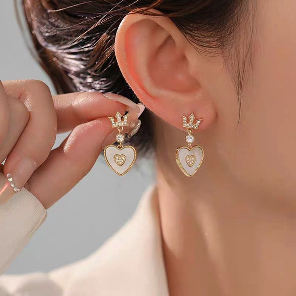 14K Gold-Plated Elegant Crown Heart Earrings