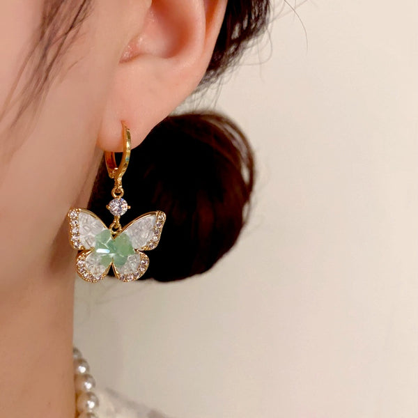 14K Gold-Plated Elegant Crystal Butterfly Earrings