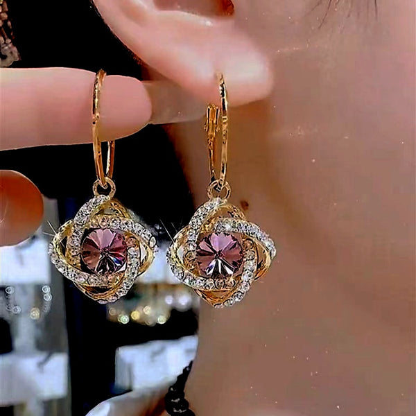 14K Gold-Plated Elegant Crystal Flower Diamond Earrings