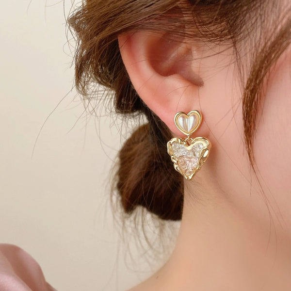 14K Gold-Plated Elegant Crystal Heart-Design Earrings