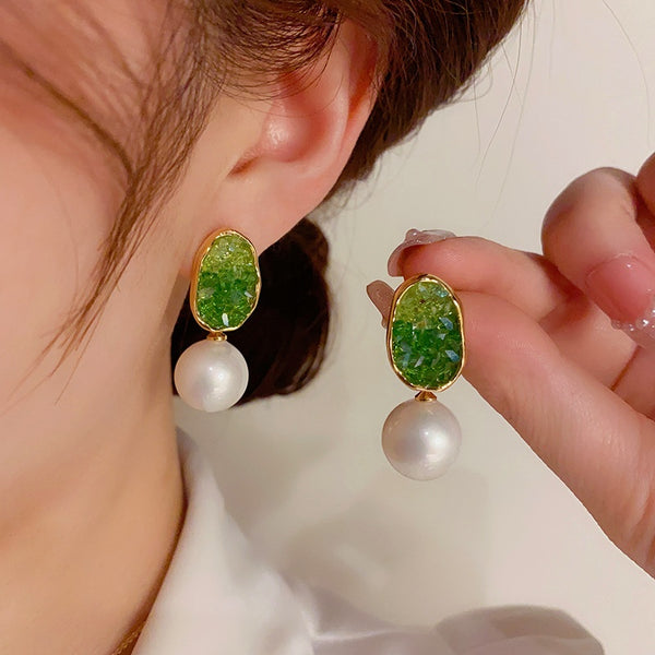 14K Gold-Plated Elegant Crystal Pearl Drop Earrings