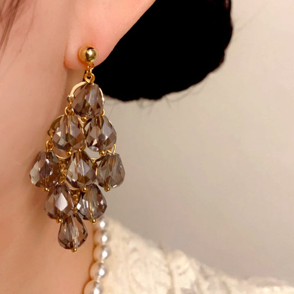14K Gold-Plated Elegant Crystal Tassel Earrings